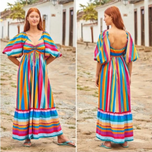 🎉HP🎉 Farm Rio Striped Scarf Maxi Dress Size M - Picture 3 of 14